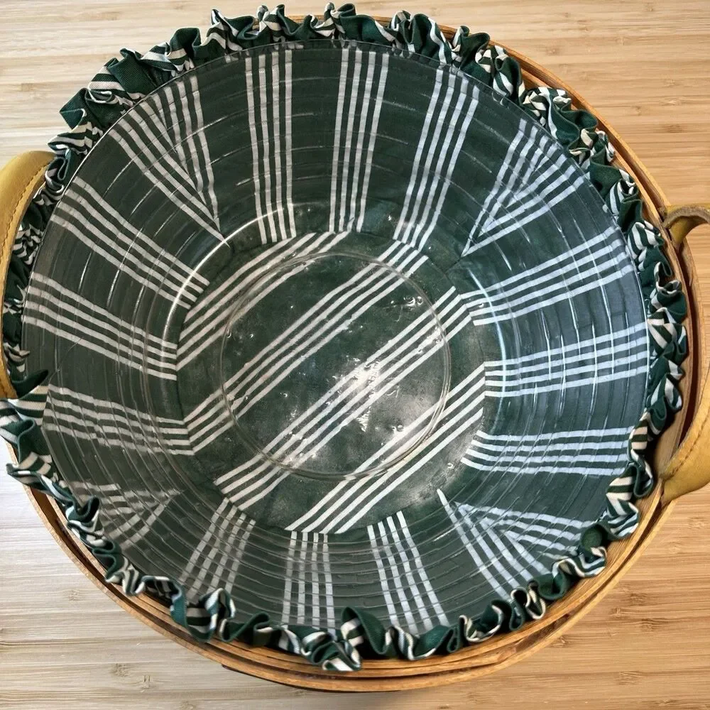 Longaberger 1999 Christmas Collection Popcorn Basket Green Liner & Tray Vintage
